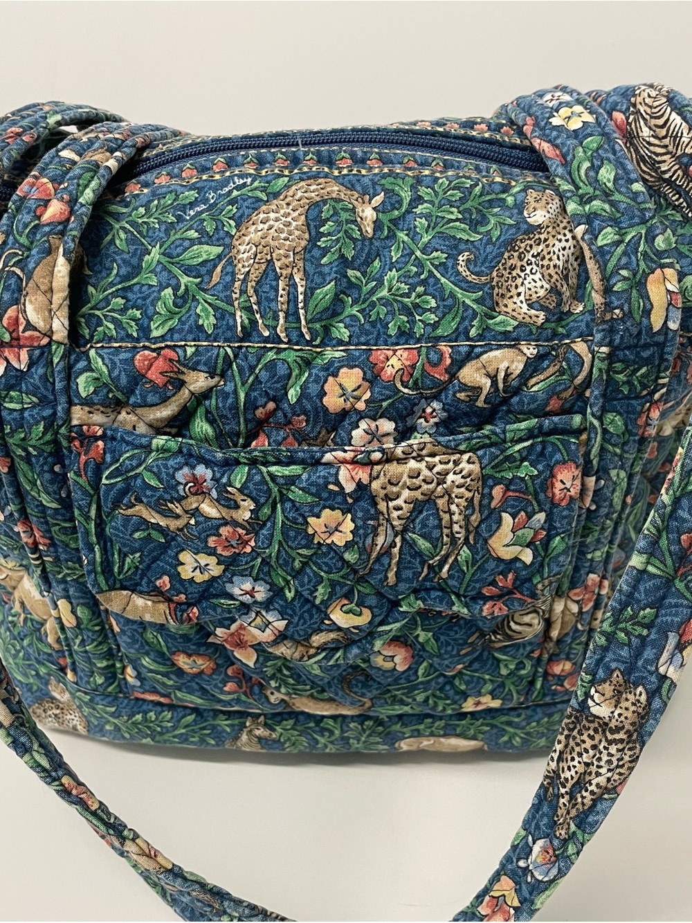 Vera Bradley Animal Kingdom Rare Navy Blue Floral Safari Quilted Tote Retired - Picture 2 of 11